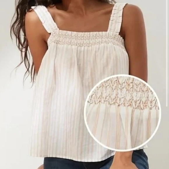 Banana Republic striped ruffle smock neck top - Picture 1 of 4